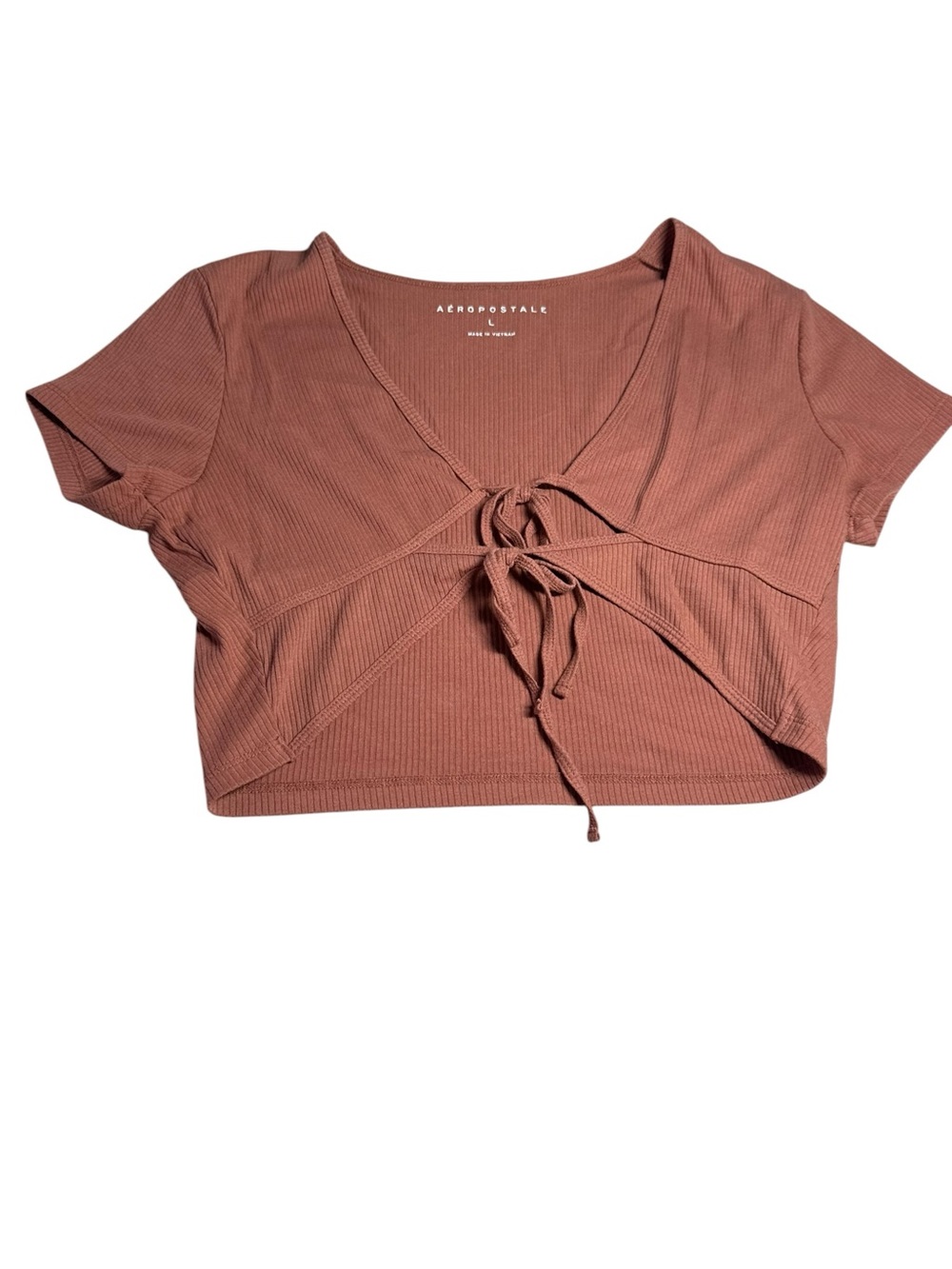 Aeropostale Rose Tie-Front Ribbed Crop Tee